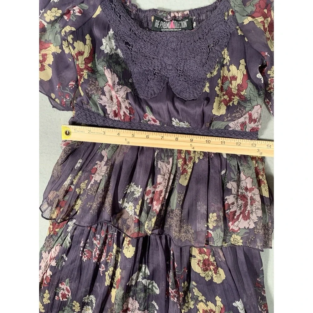 THE PYRAMID COLLECTION Purple Floral Layered tiered Ruffle ‎ Dress XS
